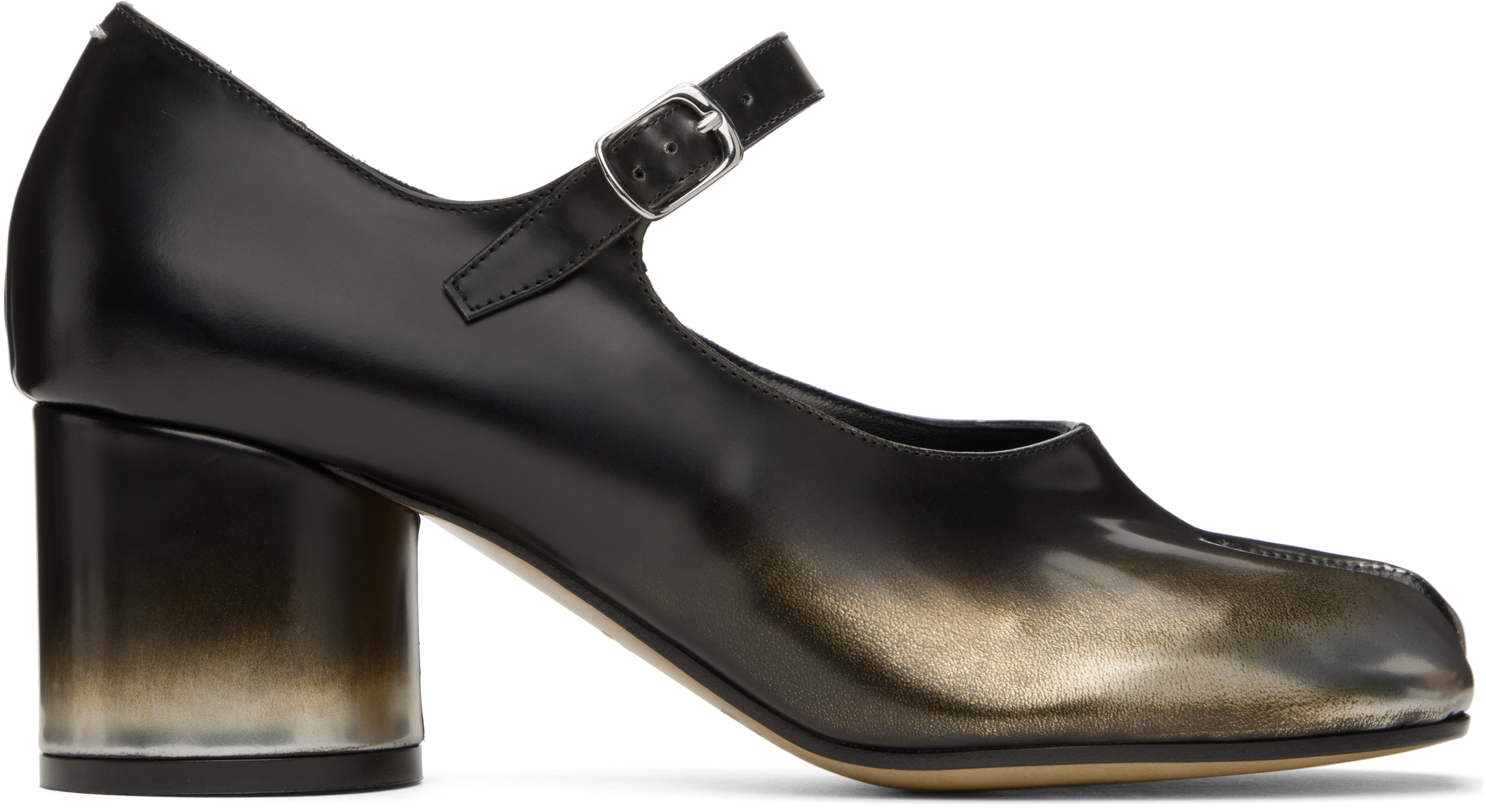 Maison Margiela Black Tabi Mary Jane Heels In H7072 Silver/gold/bl