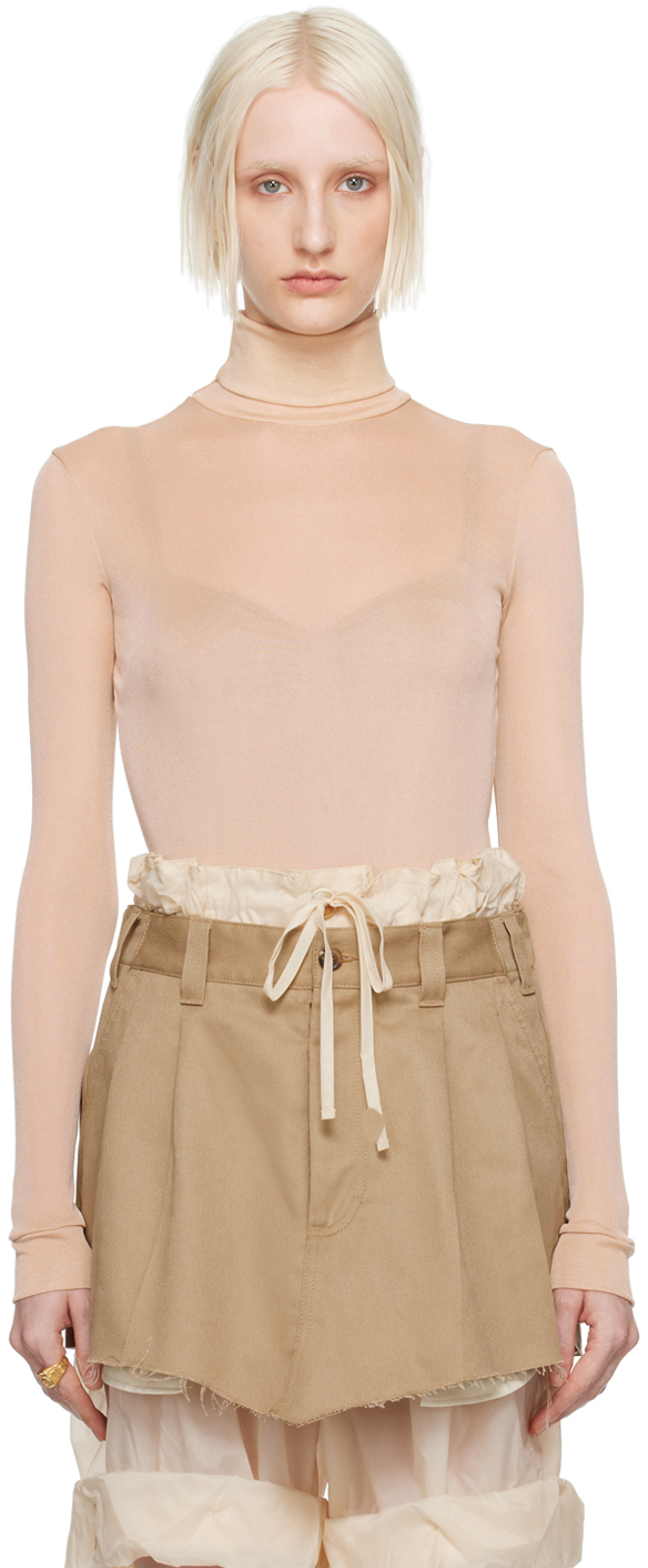 Shop Maison Margiela Beige High-neck Bodysuit In 220 Nude