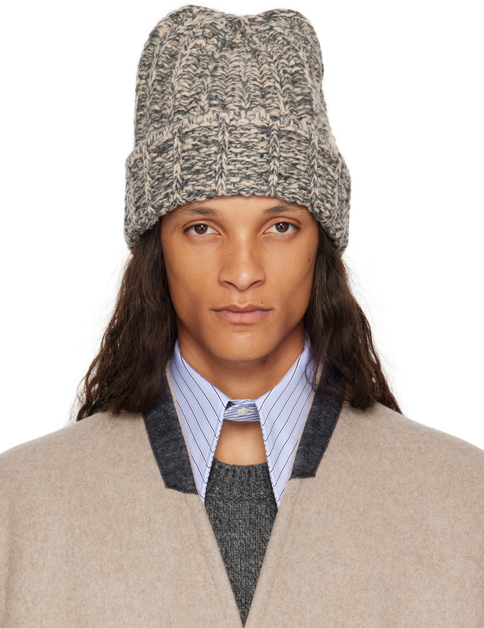 Maison Margiela: Gray & Beige Shetland Wool Beanie | SSENSE