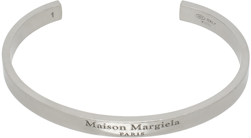 Shop Maison Margiela Silver Logo Cuff Bracelet In 951 Silver