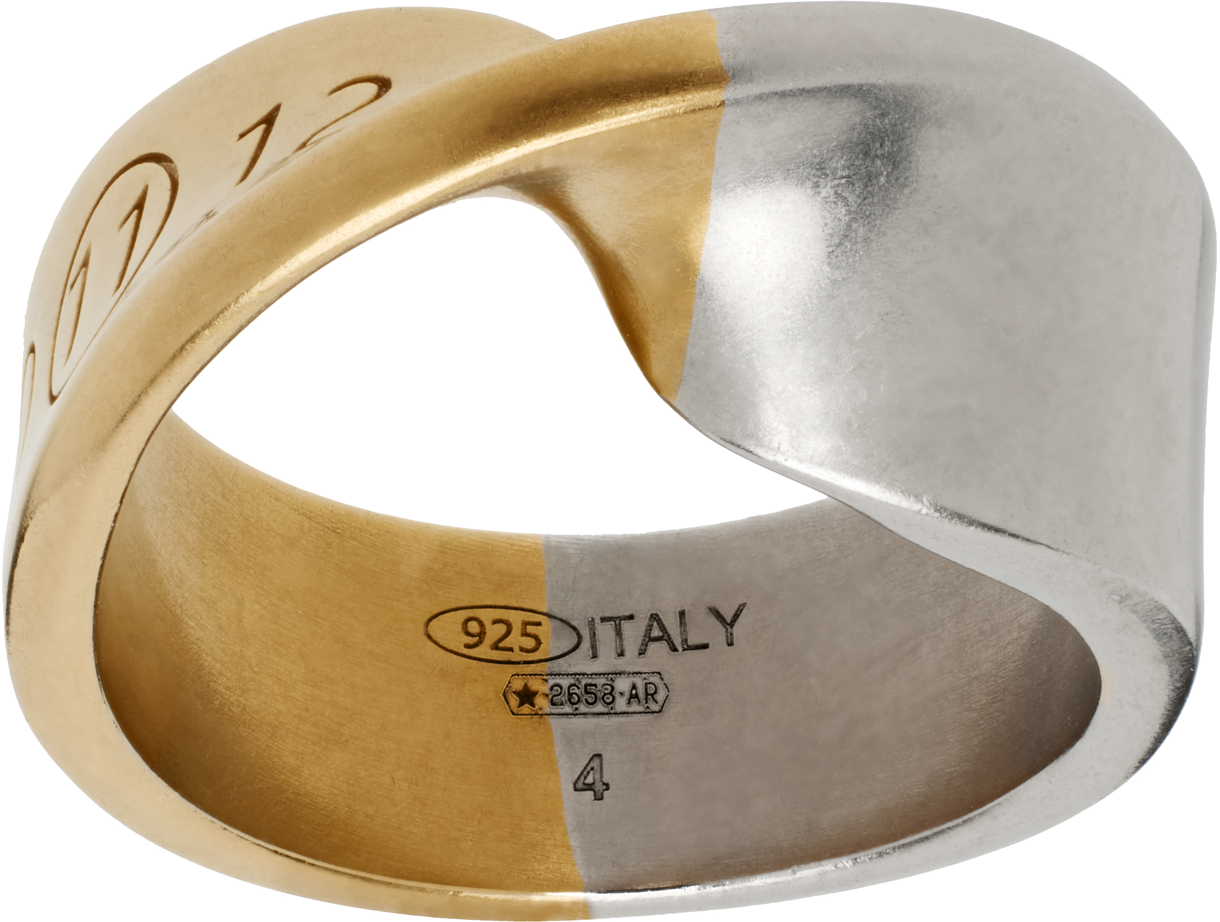 Shop Maison Margiela Silver & Gold Twisted Ring In 961 Palladio Buratta