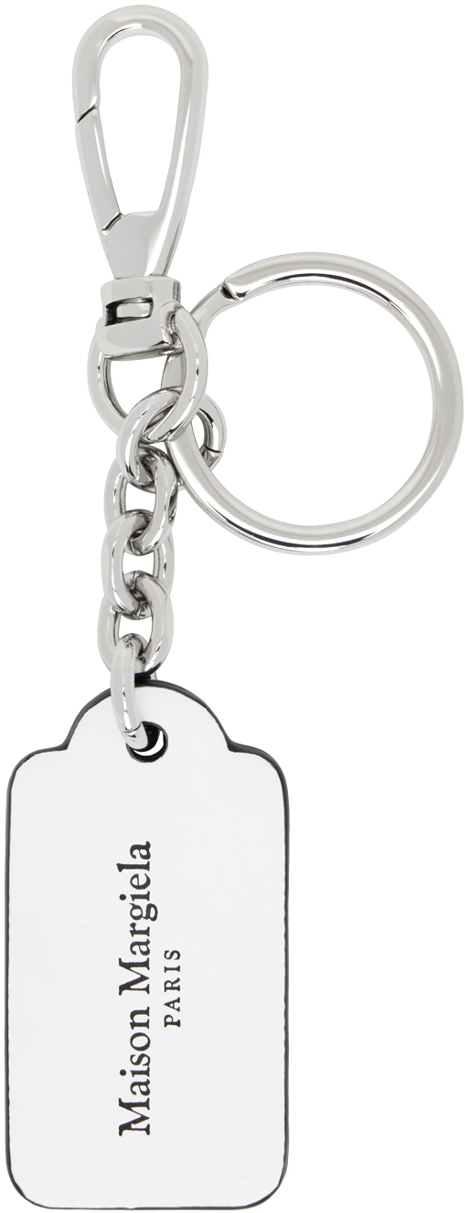 Shop Maison Margiela Silver Tag Small Keychain In Ha202 Black/white