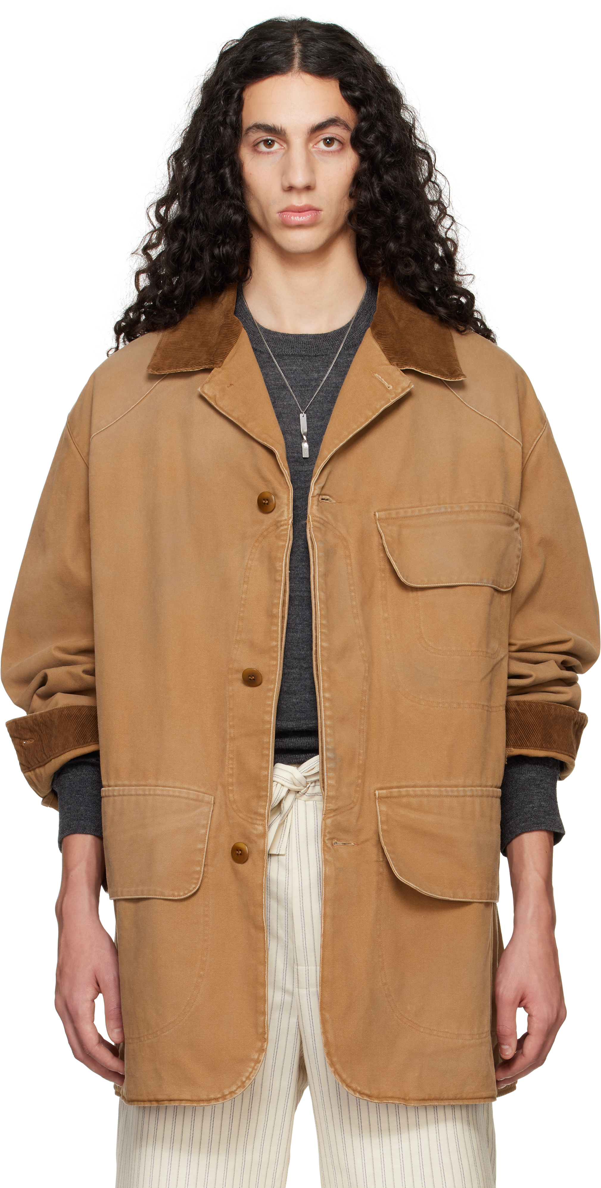 Tan Corduroy Collar Waxed Jacket