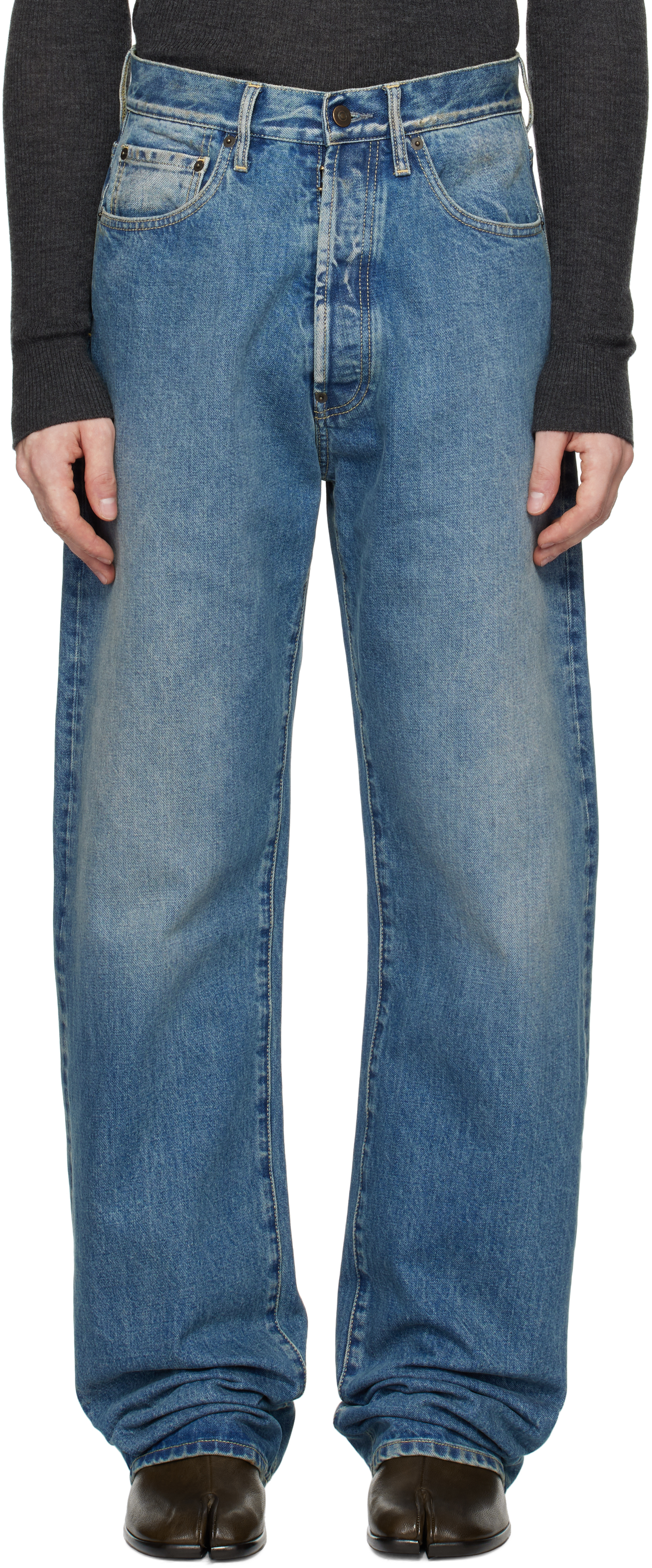 Shop Maison Margiela Blue 14 oz Origin Jeans In 985 Medium Blue