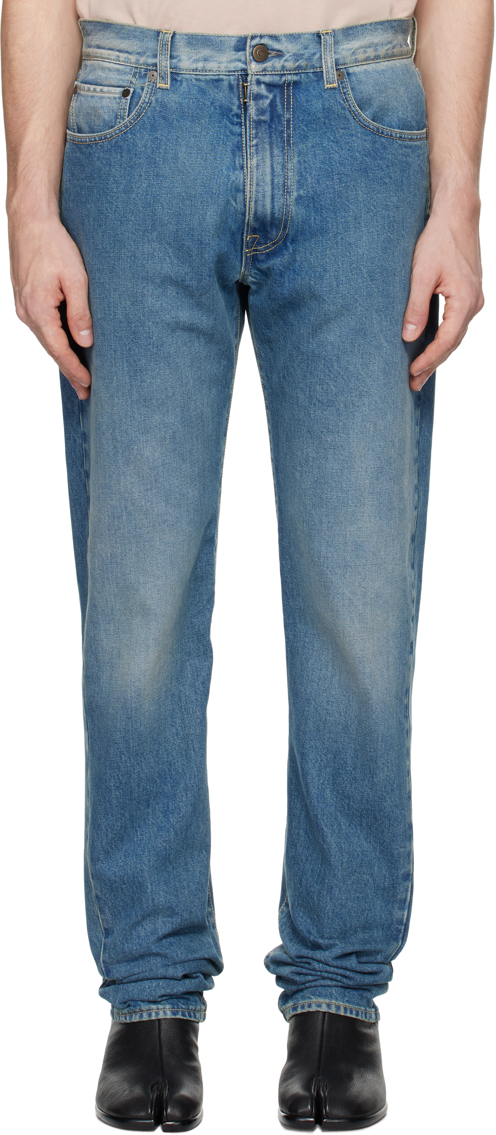 Shop Maison Margiela Blue Turn-up Jeans In 985 Medium Blue