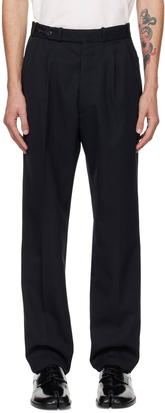 Navy Pleated Trousers