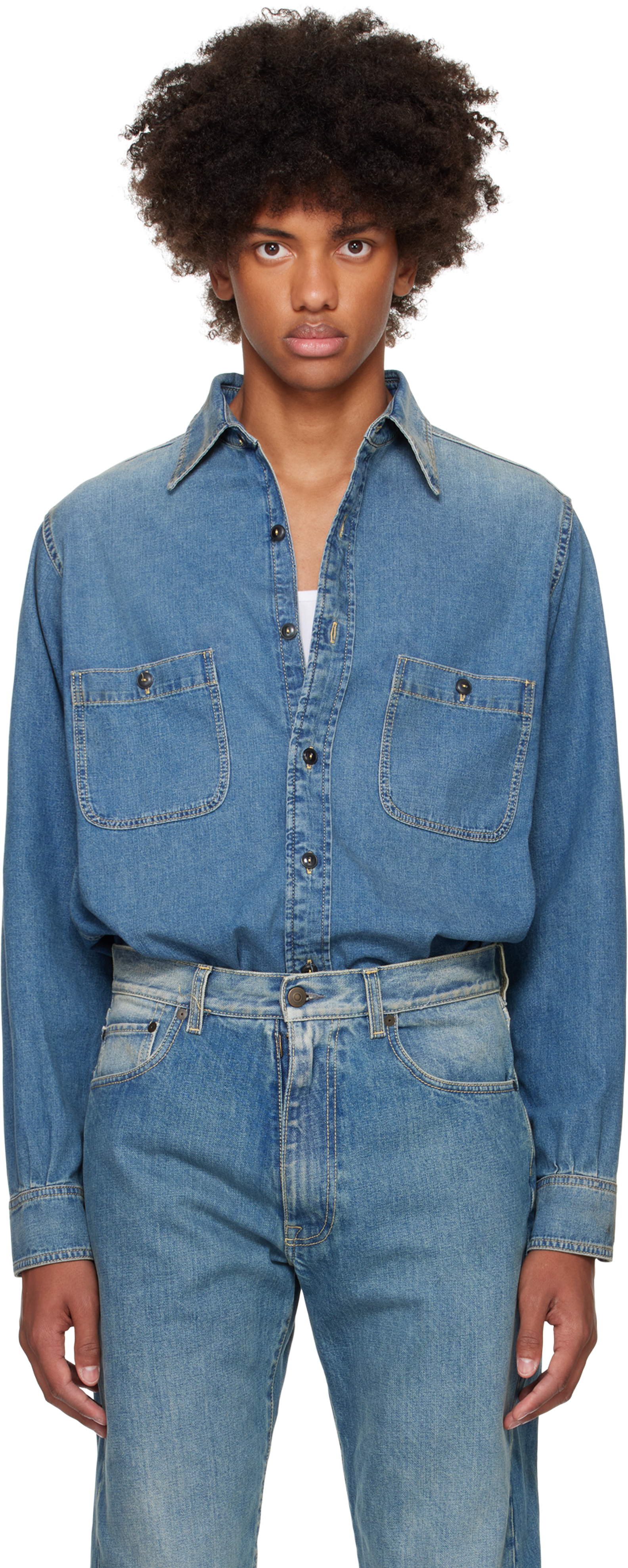 Blue Stonewashed Denim Shirt