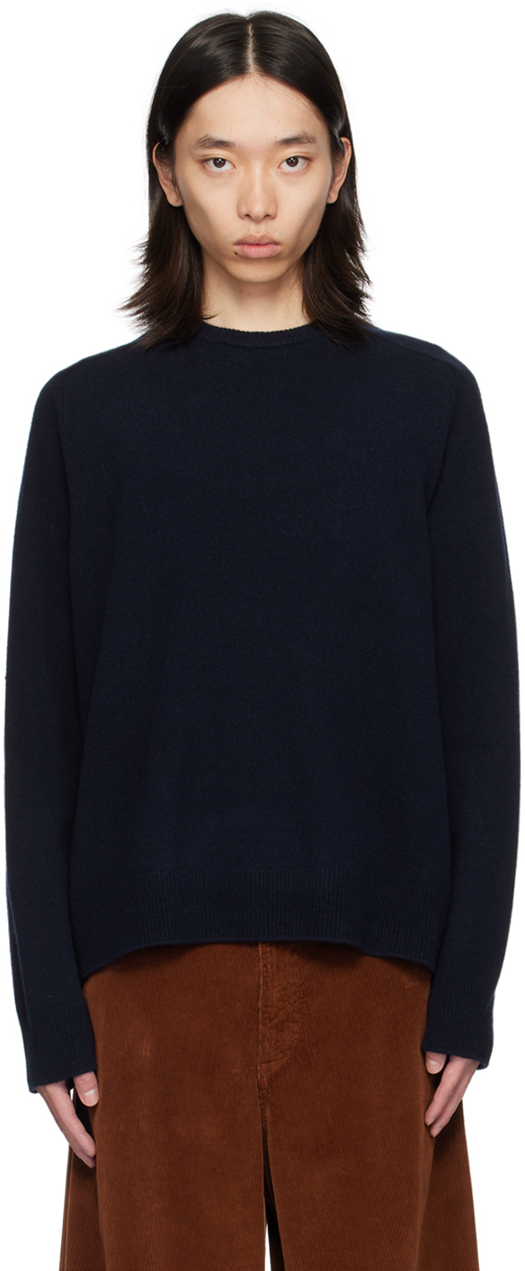 Shop Maison Margiela Navy Washed Lambswool Sweater In 511 Navy