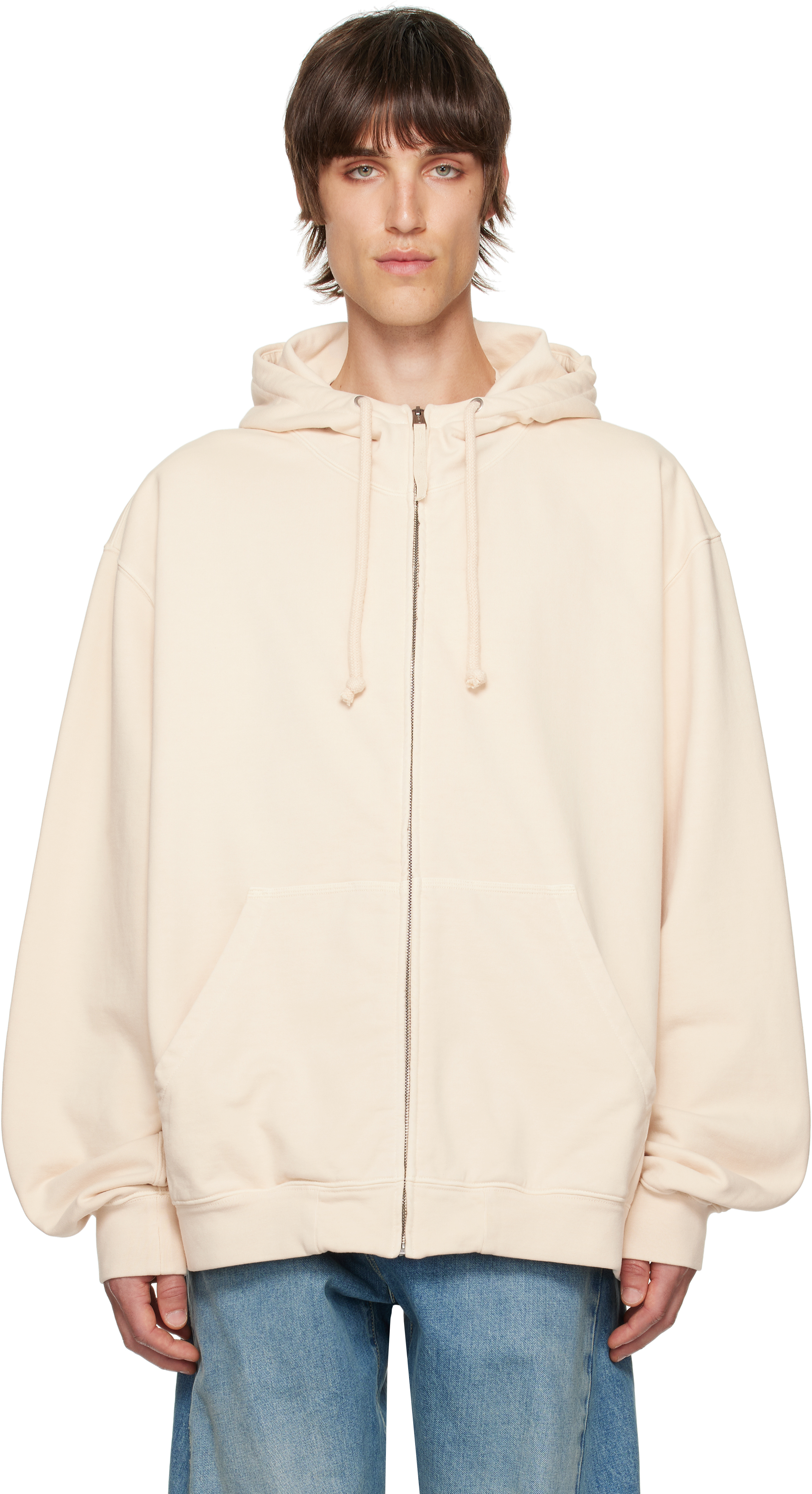 Shop Maison Margiela Beige Embroidered Logo Hoodie In 118 Beige