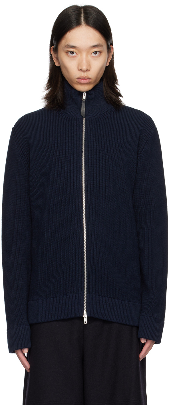 Shop Maison Margiela Navy Knit Zip-up Sweater In 511f Navy