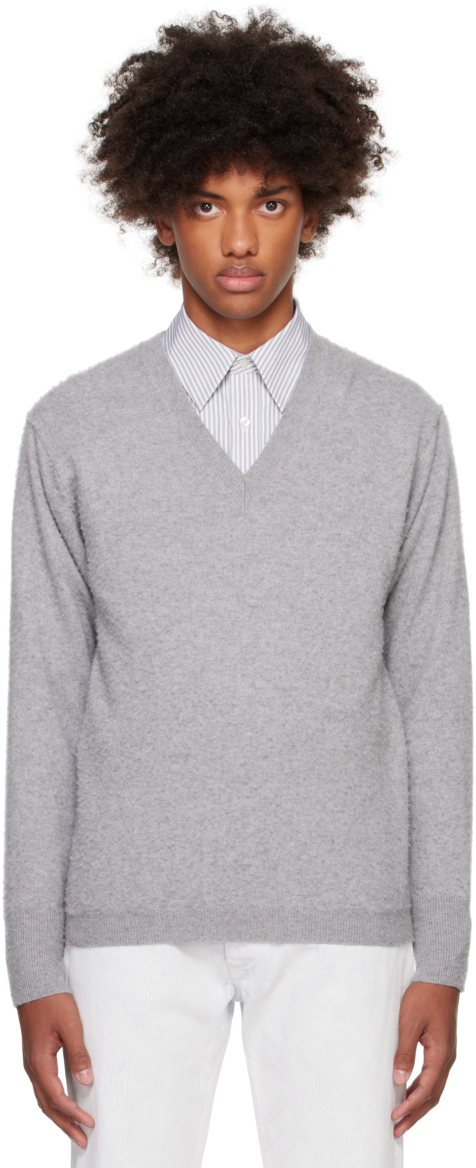 Maison Margiela Gray Cashmere Sweater In 858m Light Grey
