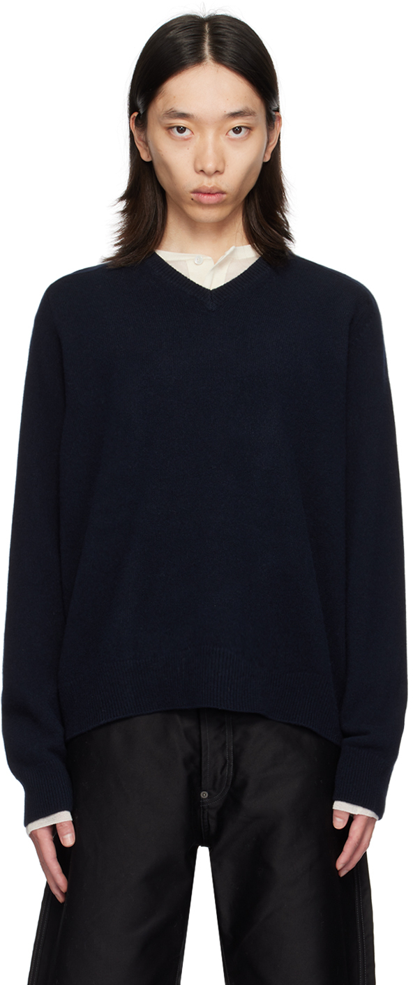 Shop Maison Margiela Navy Washed Lambswool Sweater In 511 Navy