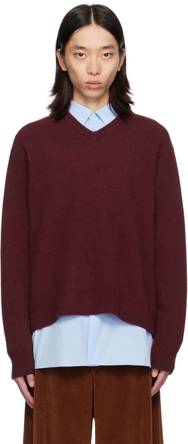 Shop Maison Margiela Burgundy Washed Lambswool Sweater In 248 Bordeaux