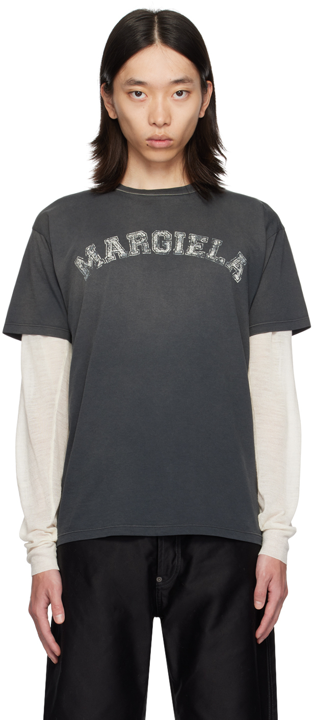 Shop Maison Margiela Black Printed-logo T-shirt In 970 Washed Black