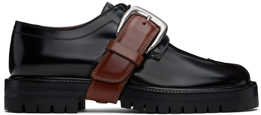 Shop Maison Margiela Black Tabi Combat Derbys In H5041 Black/cuoio