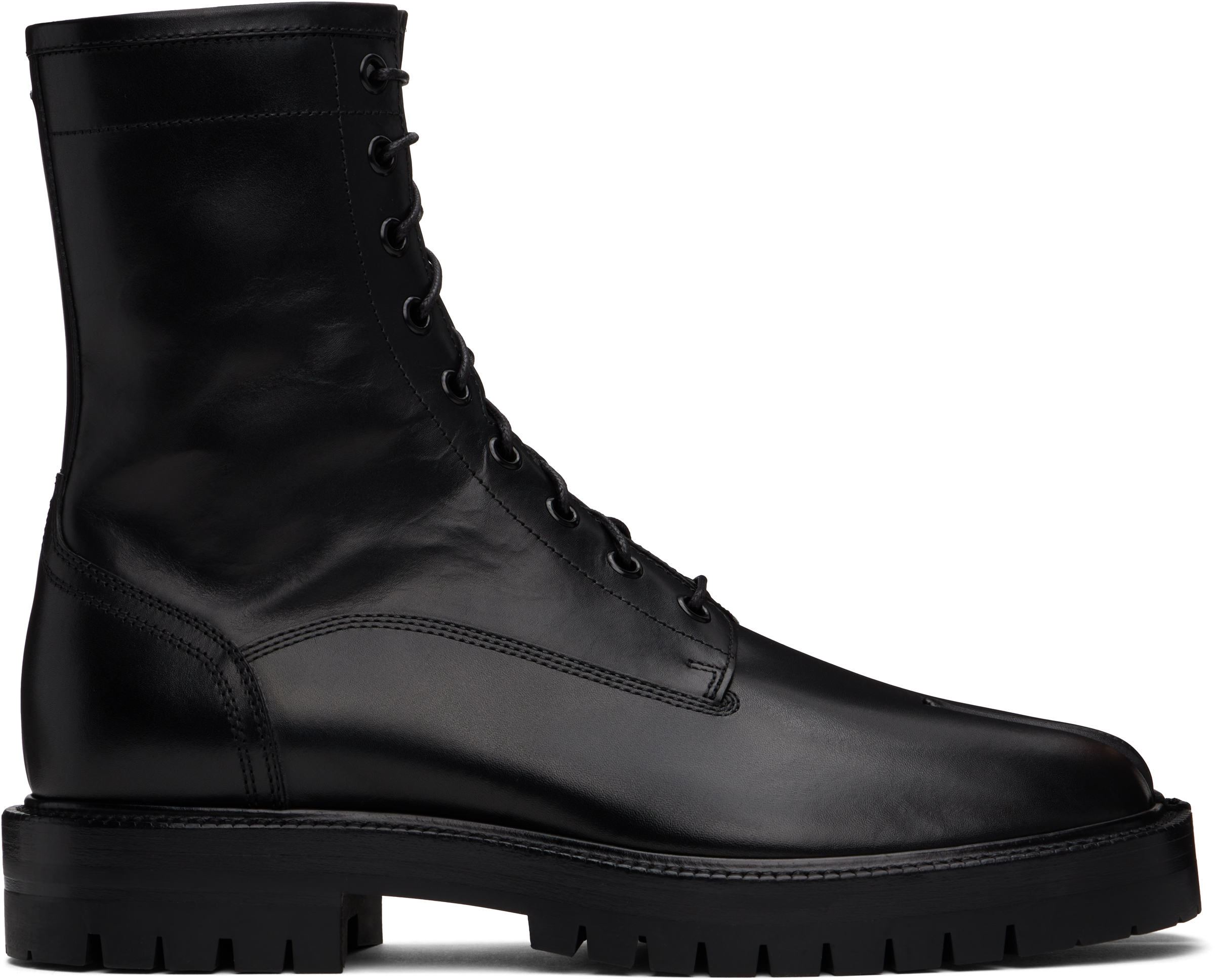 Shop Maison Margiela Black Tabi County Combat High-top Boots In H8396 Black