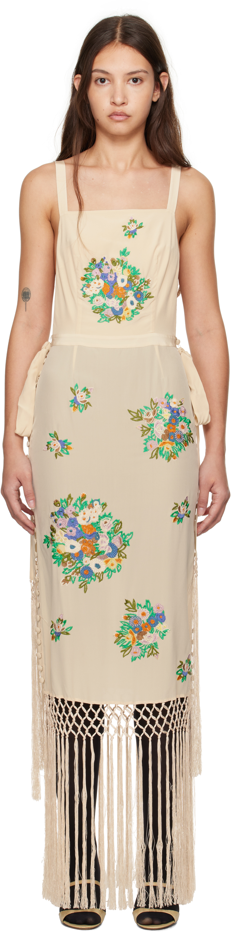 Beige Flower Language Maxi Dress