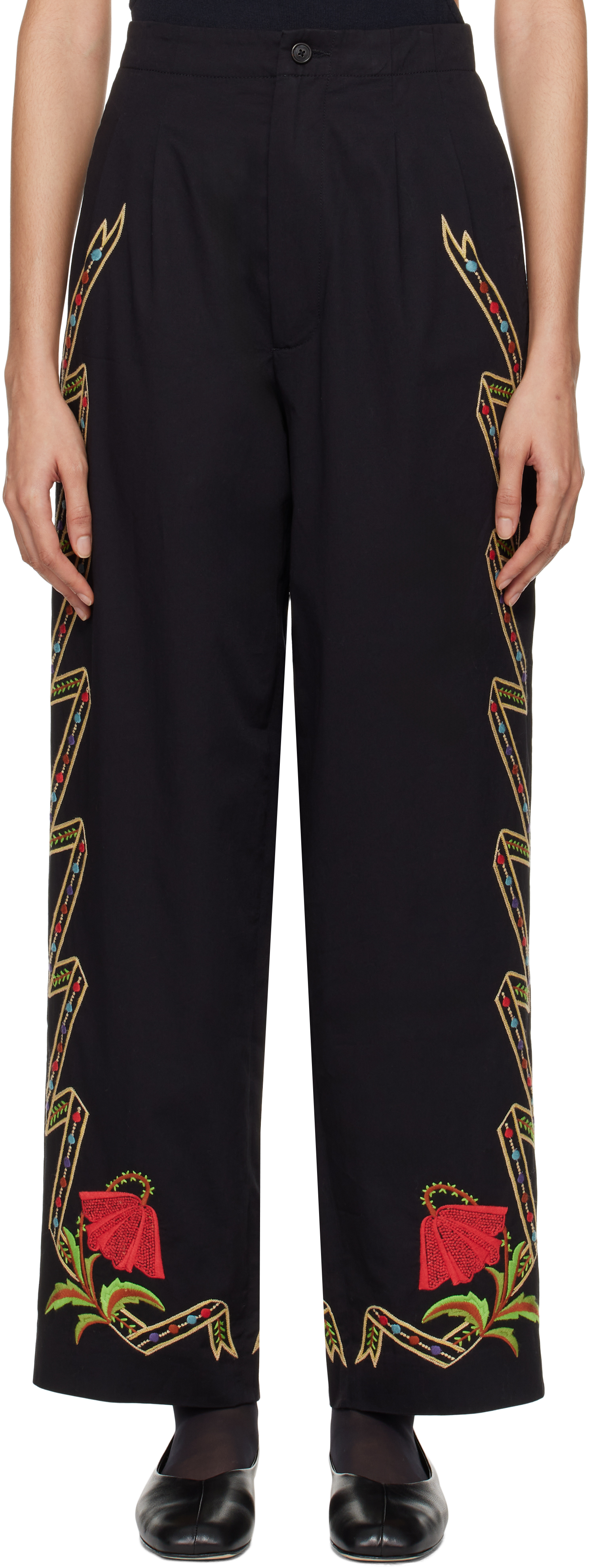 Black Ribboned Hollyhock Trousers