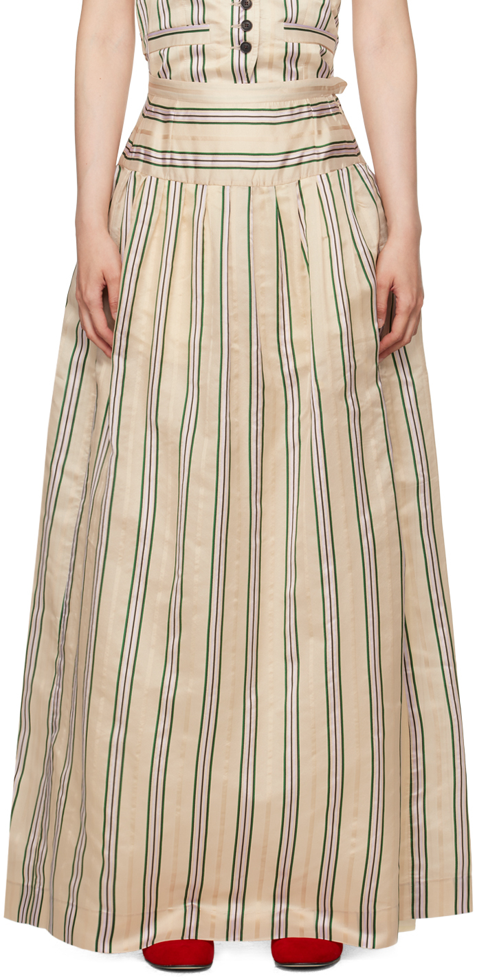 Bode Beige Antique Stripe Stowe Midi Skirt In Crmlt Cream Multi