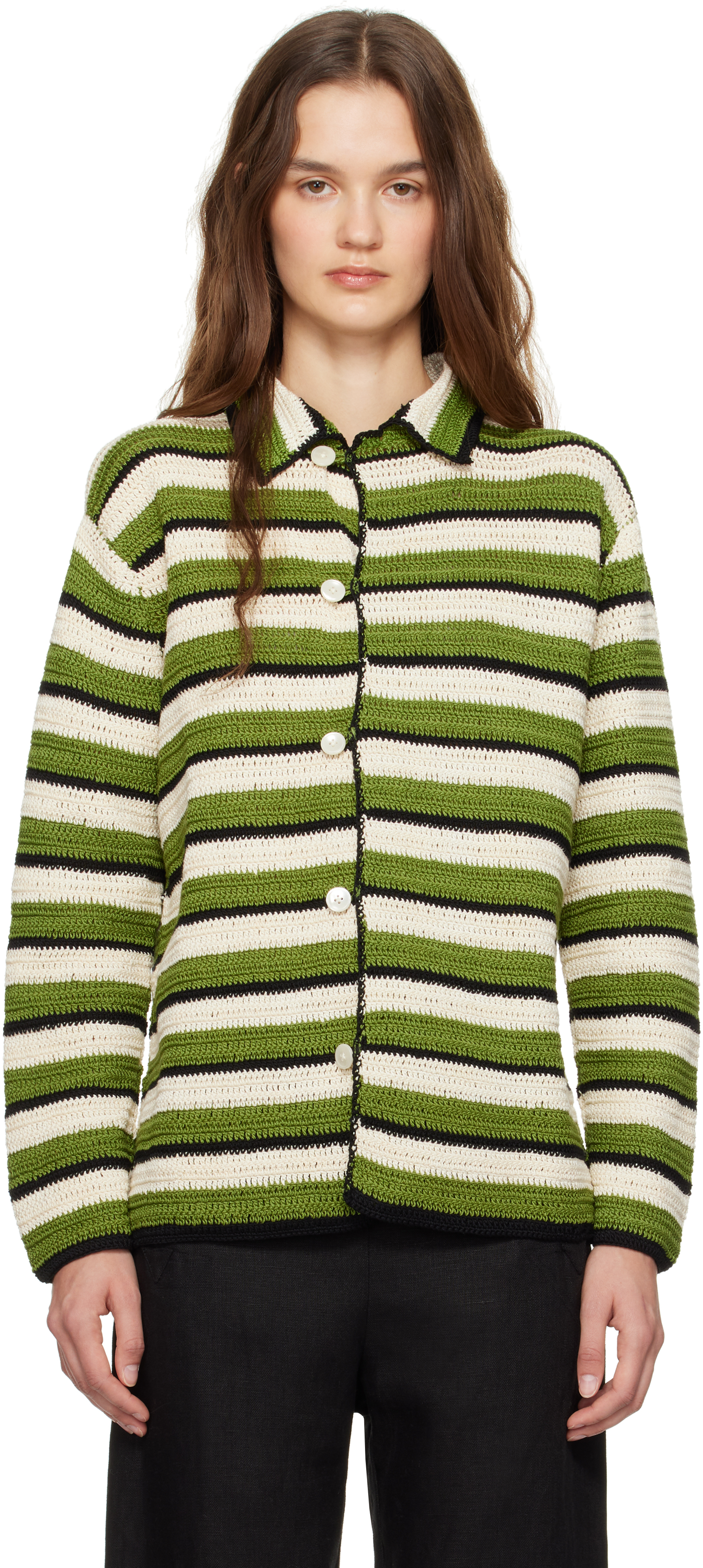 Bode Green Weedy Crochet Cardigan In Grmlt Green Multi