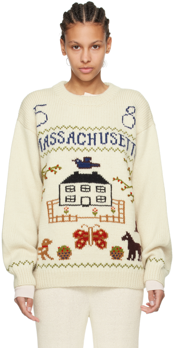 Shop Bode Off-white Homestead Sampler Sweater In Cream Cream