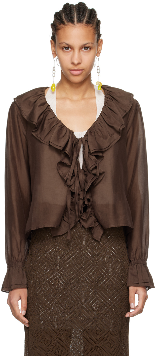 Shop Bode Brown Heartwood Flounce Blouse In Brown Brown