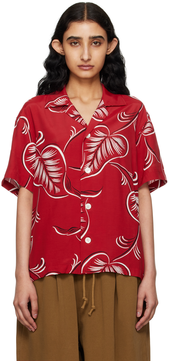 Bode Red Creeping Begonia Shirt In Rdwht Red White