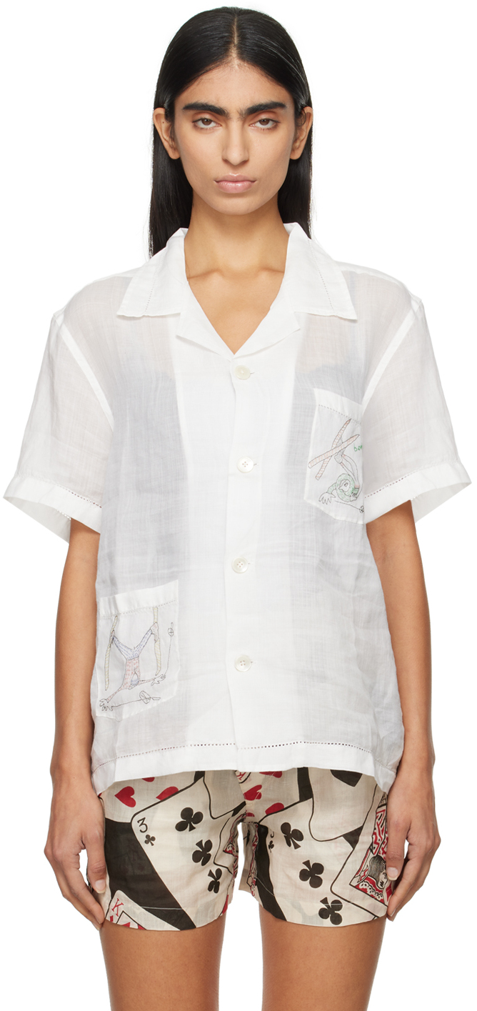 Shop Bode White Skiers Short Sleeve Shirt In White Multi