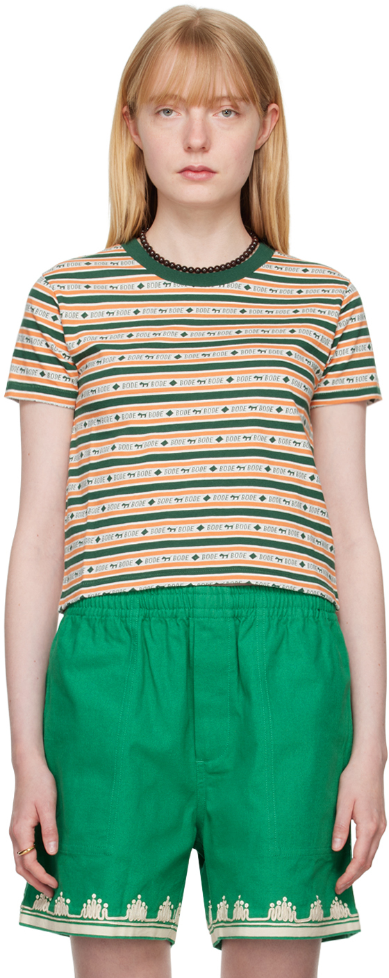 Shop Bode Green & Orange Scottie Jacquard T-shirt In Green Green