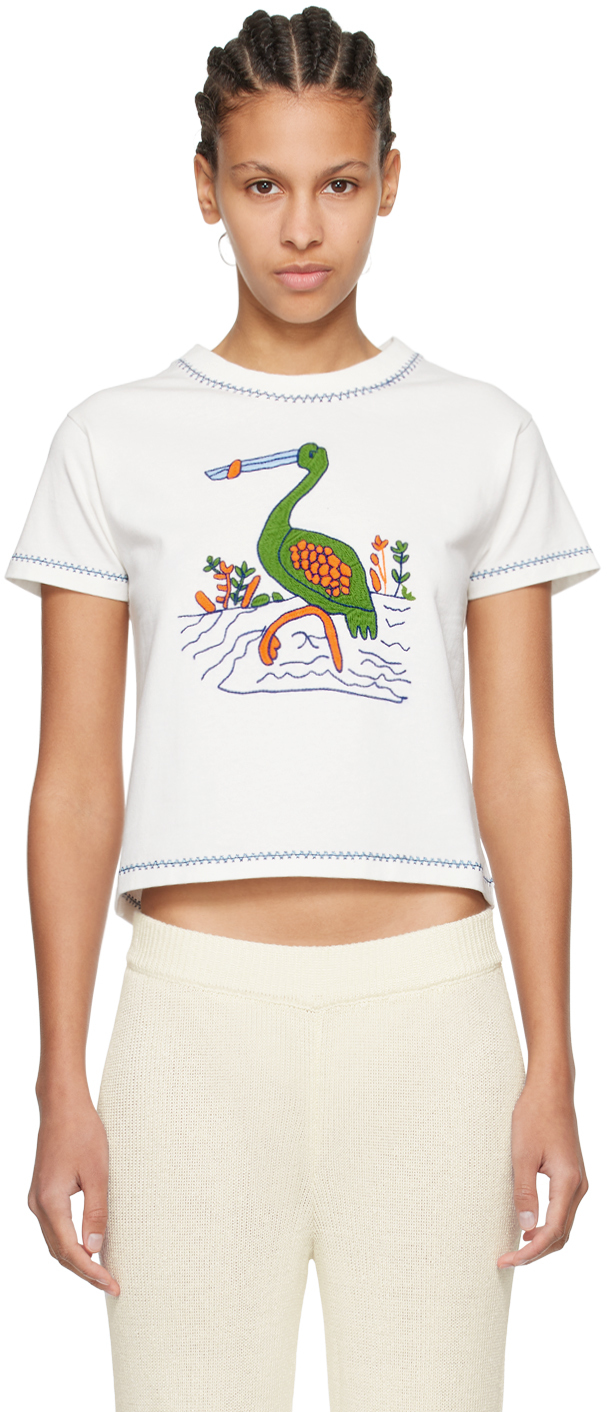 Shop Bode Off-white Heron T-shirt In Cream Cream