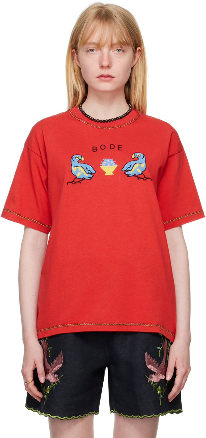Shop Bode Red Twin Parakeet T-shirt In Red Red