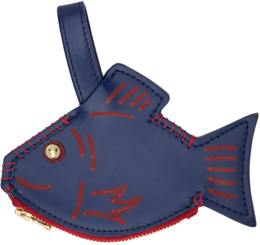 Bode Navy Fish Coin Pouch In Blue