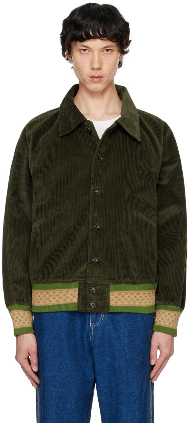 Shop Bode Khaki Peerie Rib Banbury Bomber Jacket In Green Multi