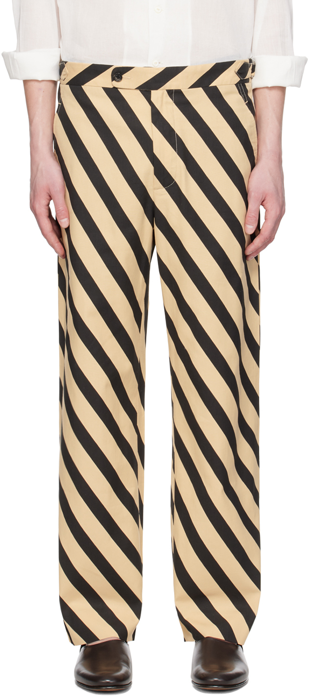 Shop Bode Black & Beige Domino Stripe Trousers In Ecblk