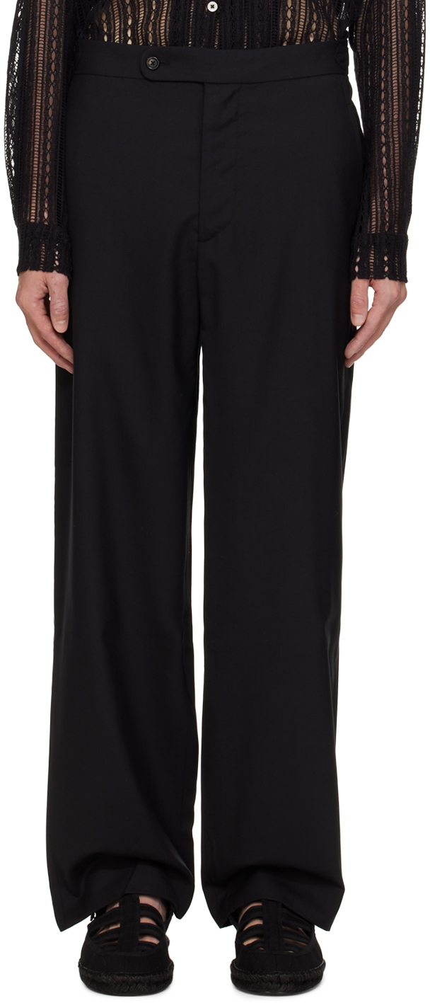 Black Tropical Wool Side Buckle Trousers