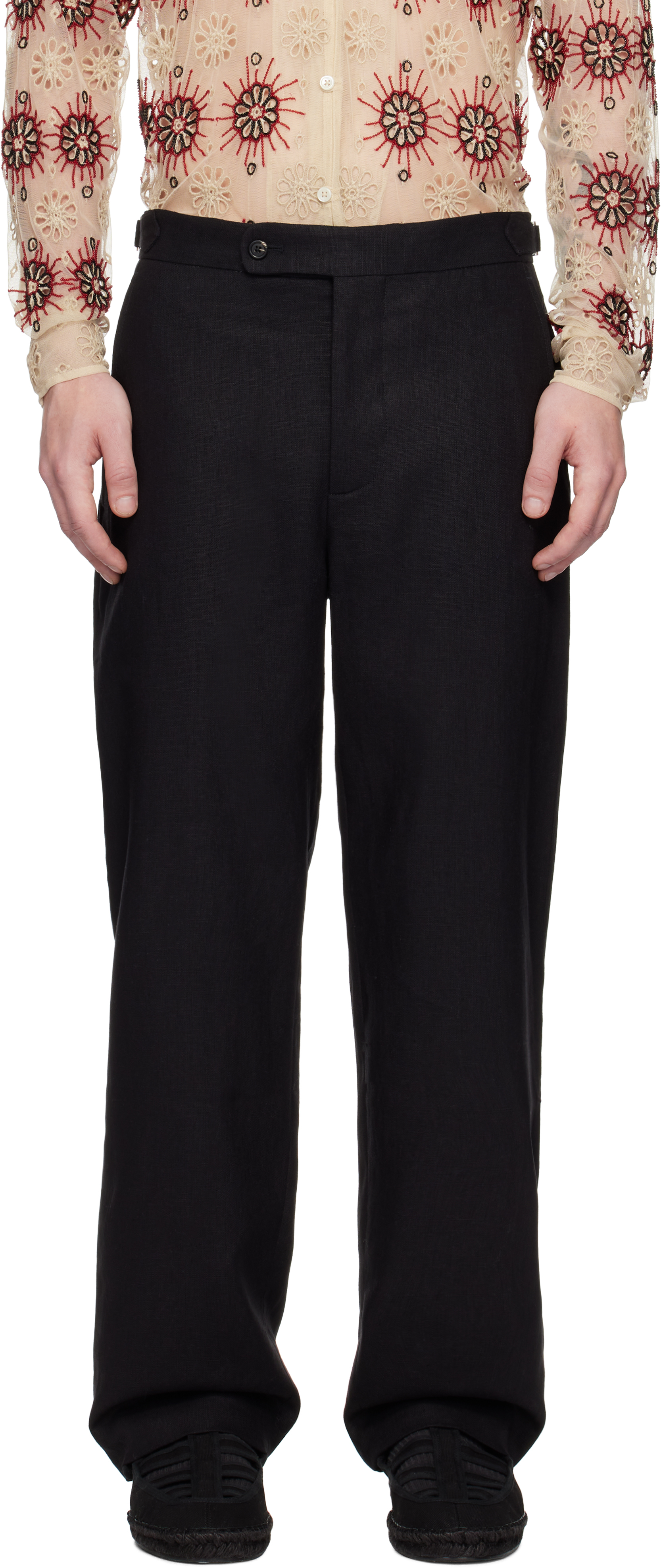 Black Linen Suiting Trousers