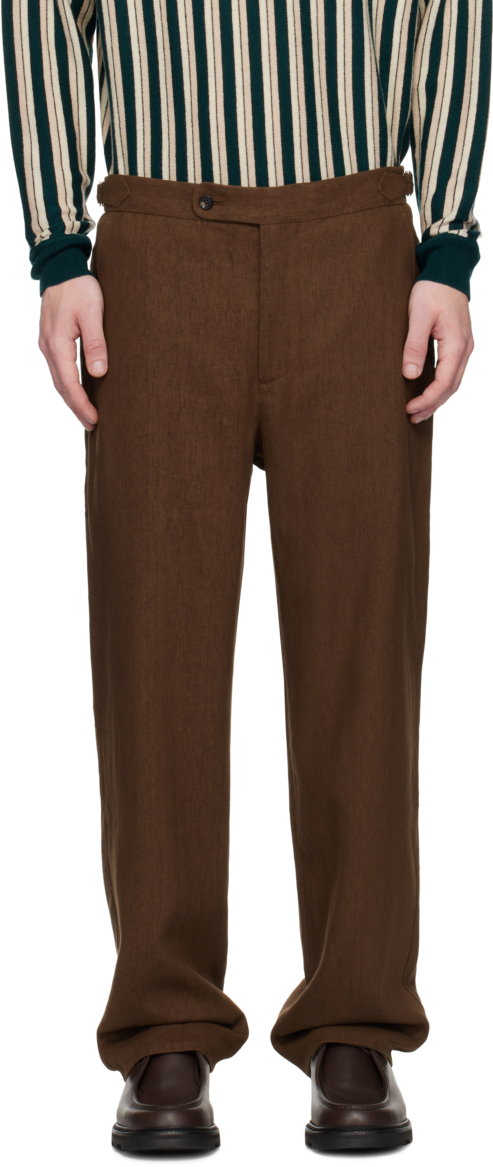 Bode Brown Linen Suiting Trousers In Chocolate