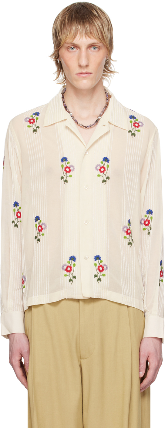 Bode: Off-White Beaded Wildflower Shirt | SSENSE