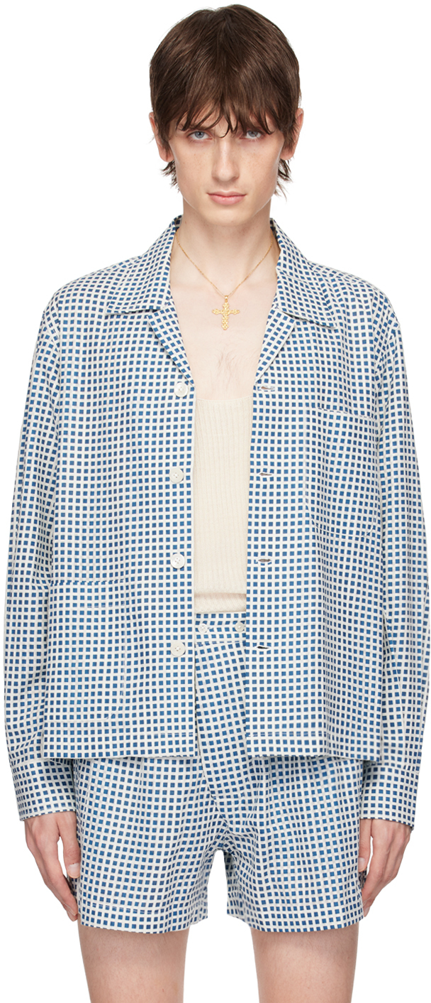 Shop Bode Blue & White Hyannis Shirt In White Blue