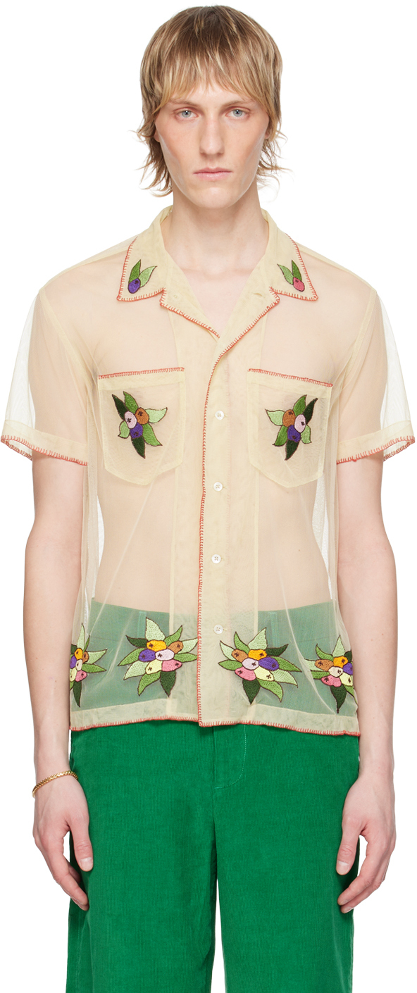 Shop Bode Off-white Embroidered Suncherry Shirt In Wtmlt