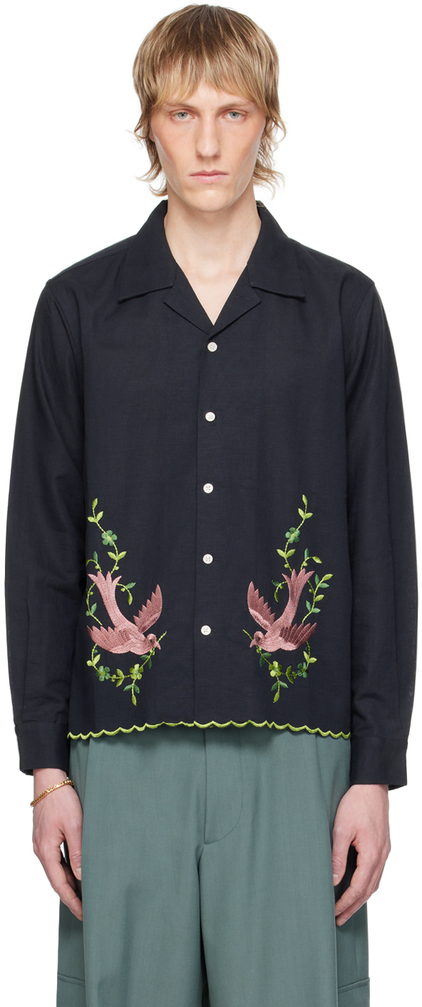 Shop Bode Black Rosefinch Shirt