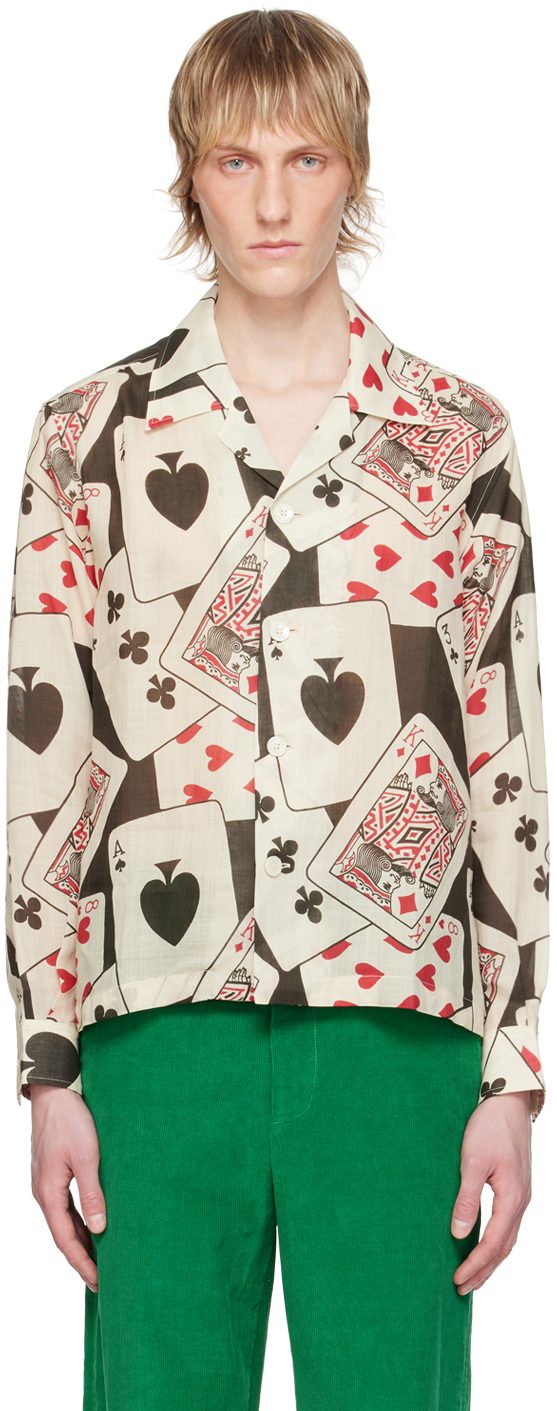 Shop Bode Black & Beige Ace Of Spades Shirt In Bkmlt