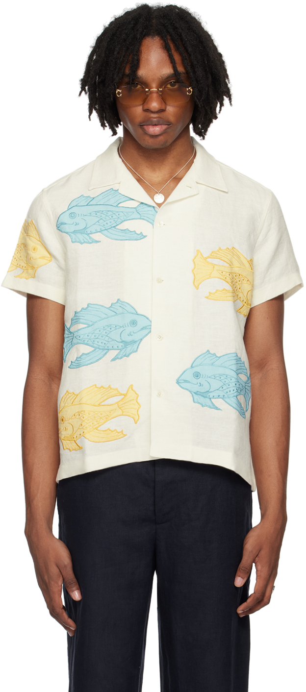 Shop Bode Off-white Piscine Appliqué Shirt In Wtmlt