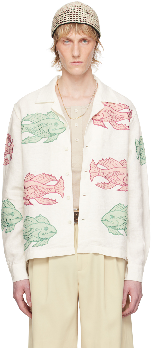 Shop Bode White Piscine Appliqué Shirt In Wtmlt