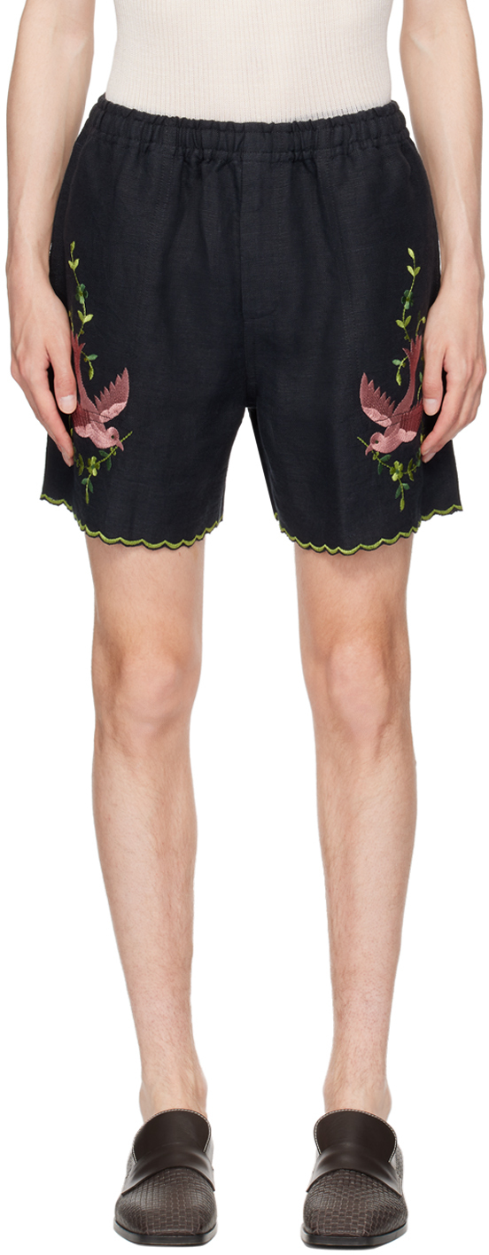 Shop Bode Black Rosefinch Shorts