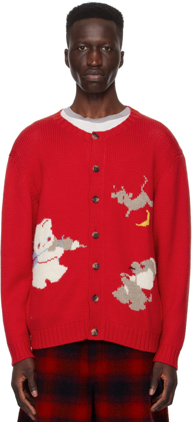 Red Novelty Prose Cardigan