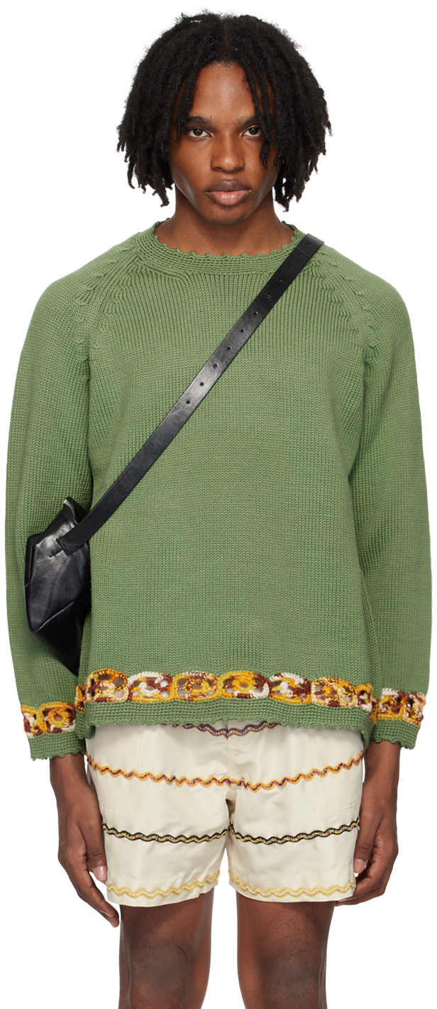 Shop Bode Green Daisy Garland Sweater