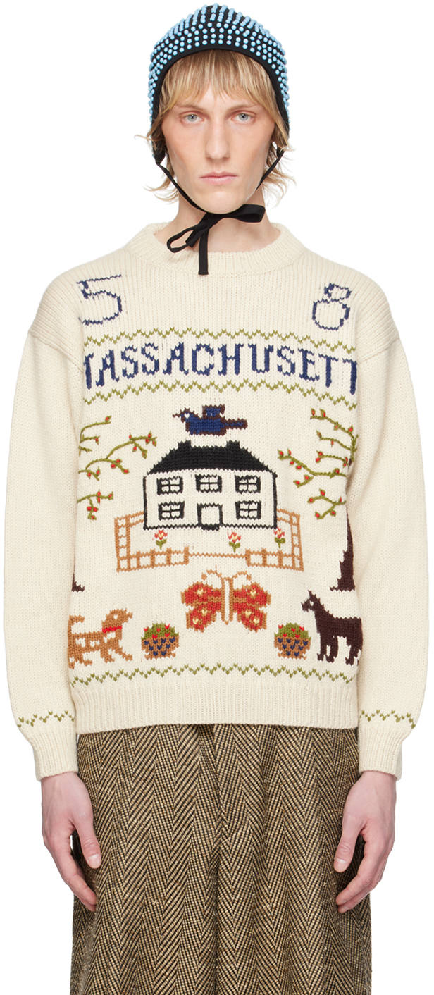 Shop Bode Off-white Homestead Sampler Sweater In Cream