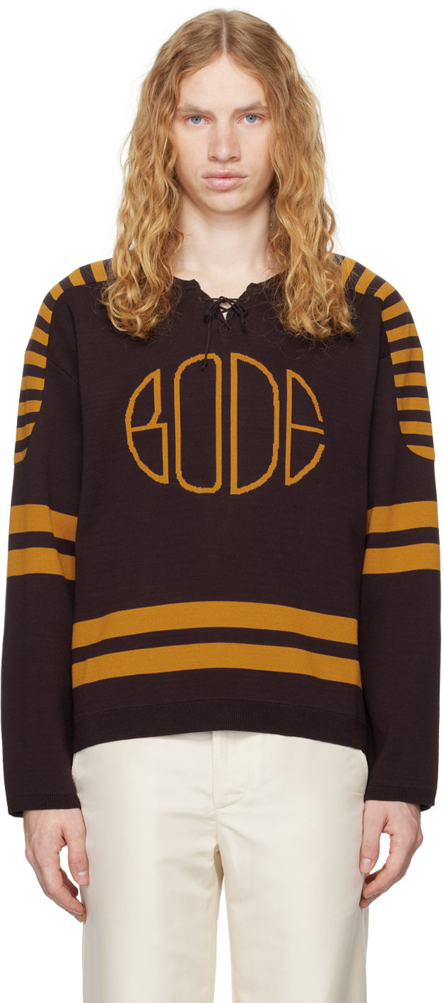 Shop Bode Brown & Yellow Rink Sweater In Brown Yellow