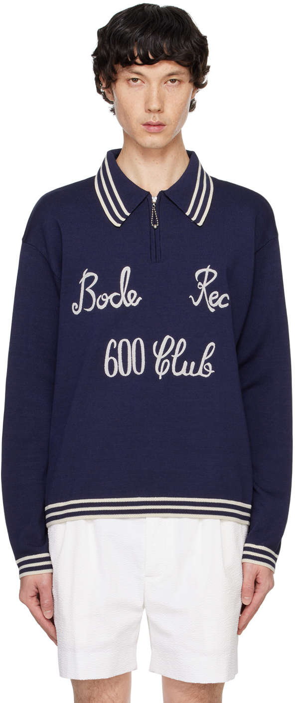 Shop Bode Navy 'club' Long-sleeved Polo